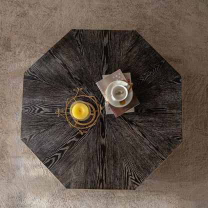 Octagon Coffee Table,38' Retro Style Wood Center Table with Three-Dimensional Embossed Pattern,Rustic Cocktail Table Center Large Circle Coffee Table for Living Room Home