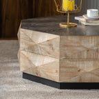 Octagon Coffee Table,38' Retro Style Wood Center Table with Three-Dimensional Embossed Pattern,Rustic Cocktail Table Center Large Circle Coffee Table for Living Room Home