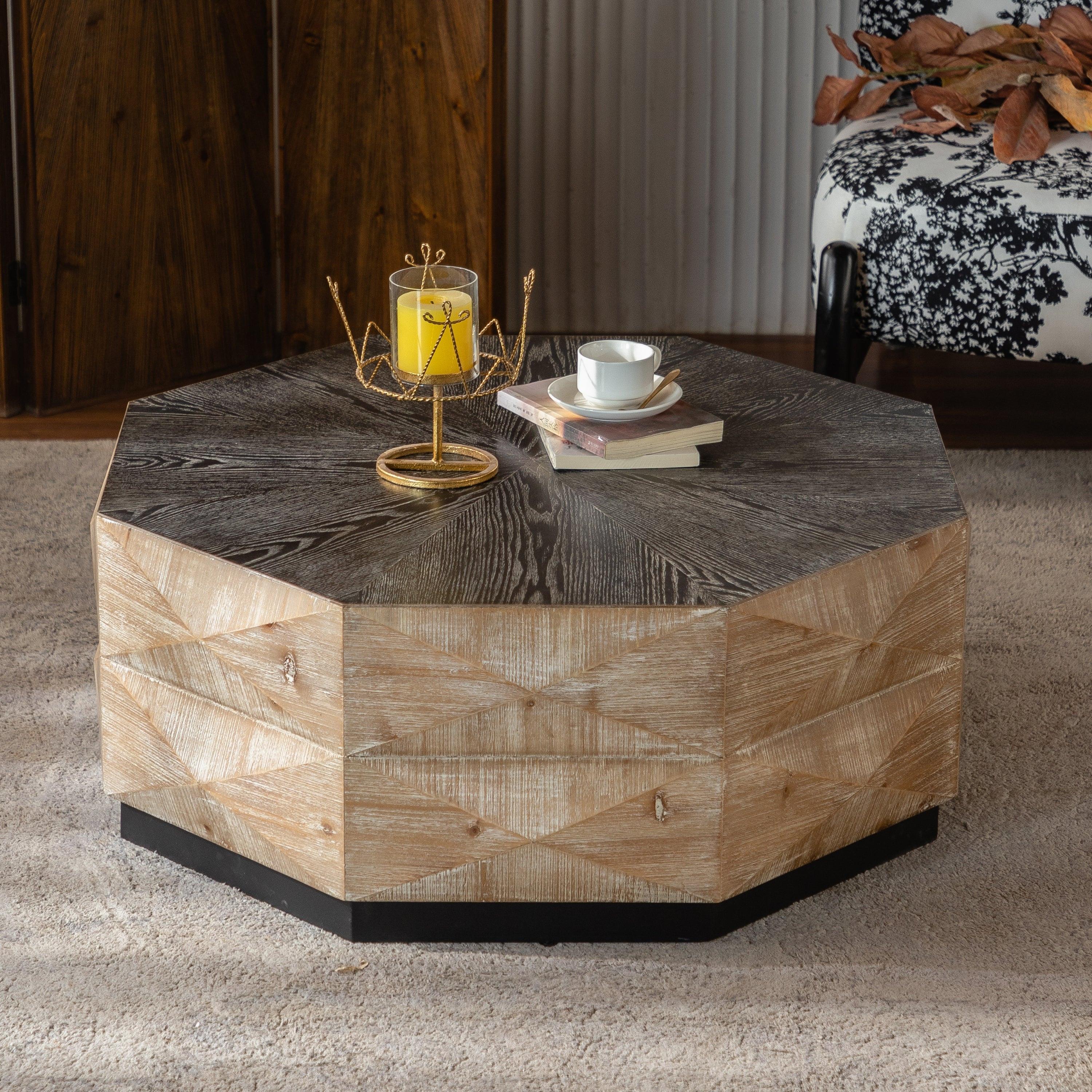 Octagon Coffee Table - Wooden Retro Pattern | Solid Wood 33.46 ...