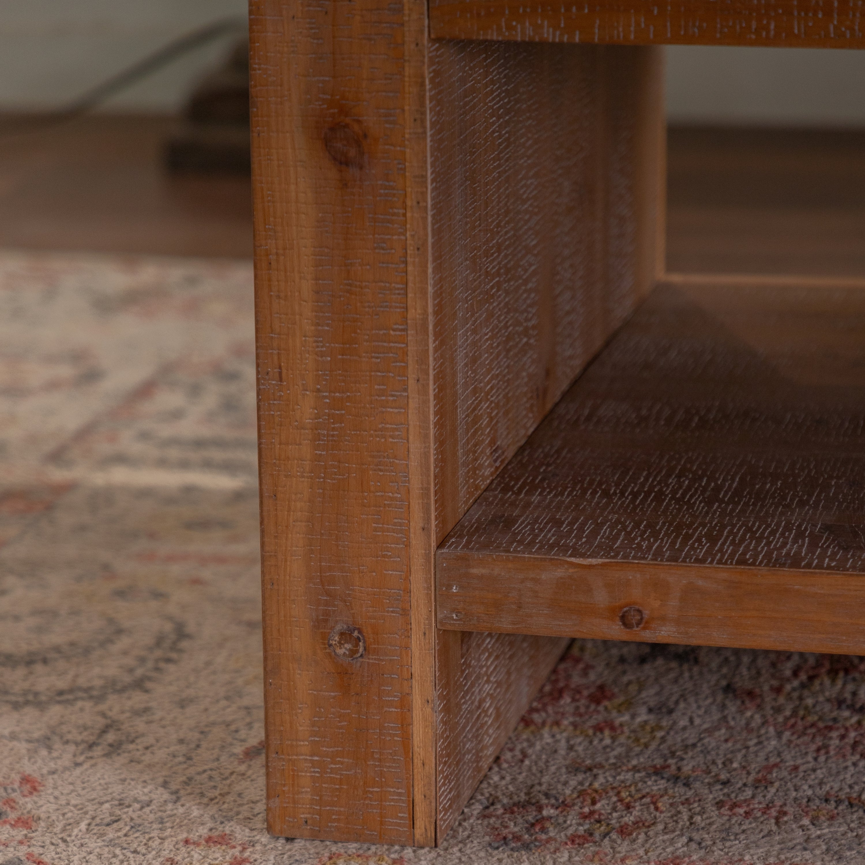 Rectangle Coffee Table with Solid Wood for Living Room, Large 2-Tier Rustic Coffee Table with Storage Shelf, Office and Apartment, Easy Assembly