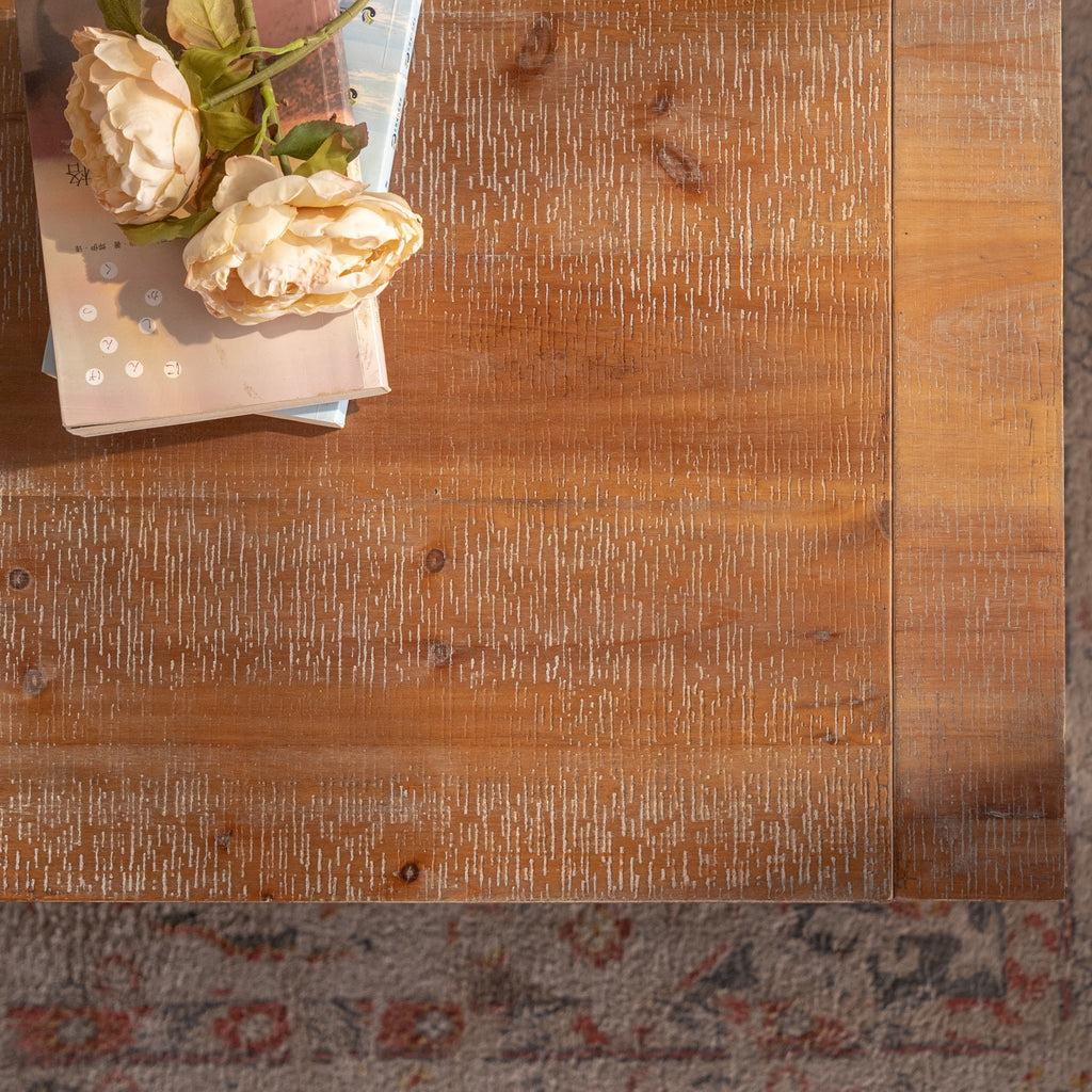 Rectangle Coffee Table with Solid Wood for Living Room, Large 2-Tier Rustic Coffee Table with Storage Shelf, Office and Apartment, Easy Assembly