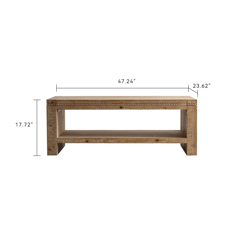 Rectangle Coffee Table with Solid Wood for Living Room, Large 2-Tier Rustic Coffee Table with Storage Shelf, Office and Apartment, Easy Assembly