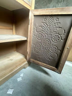 Rustic Vintage Accent Cabinet with Carved Floral Panels, Distressed Wood Sideboard with Drawer and Double Doors, Farmhouse Storage Cabinet for Living Room, Entryway, or Bedroom