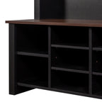 ON-TREND Farmhouse 4-in-1 Hall Tree with 6 Hooks, Practical Walnut Entryway Bench with Adjustable Shelves, Wooden Style Rustic Shoe Organizer with 16 Open Compartments for Mudroom, Living Room, Black