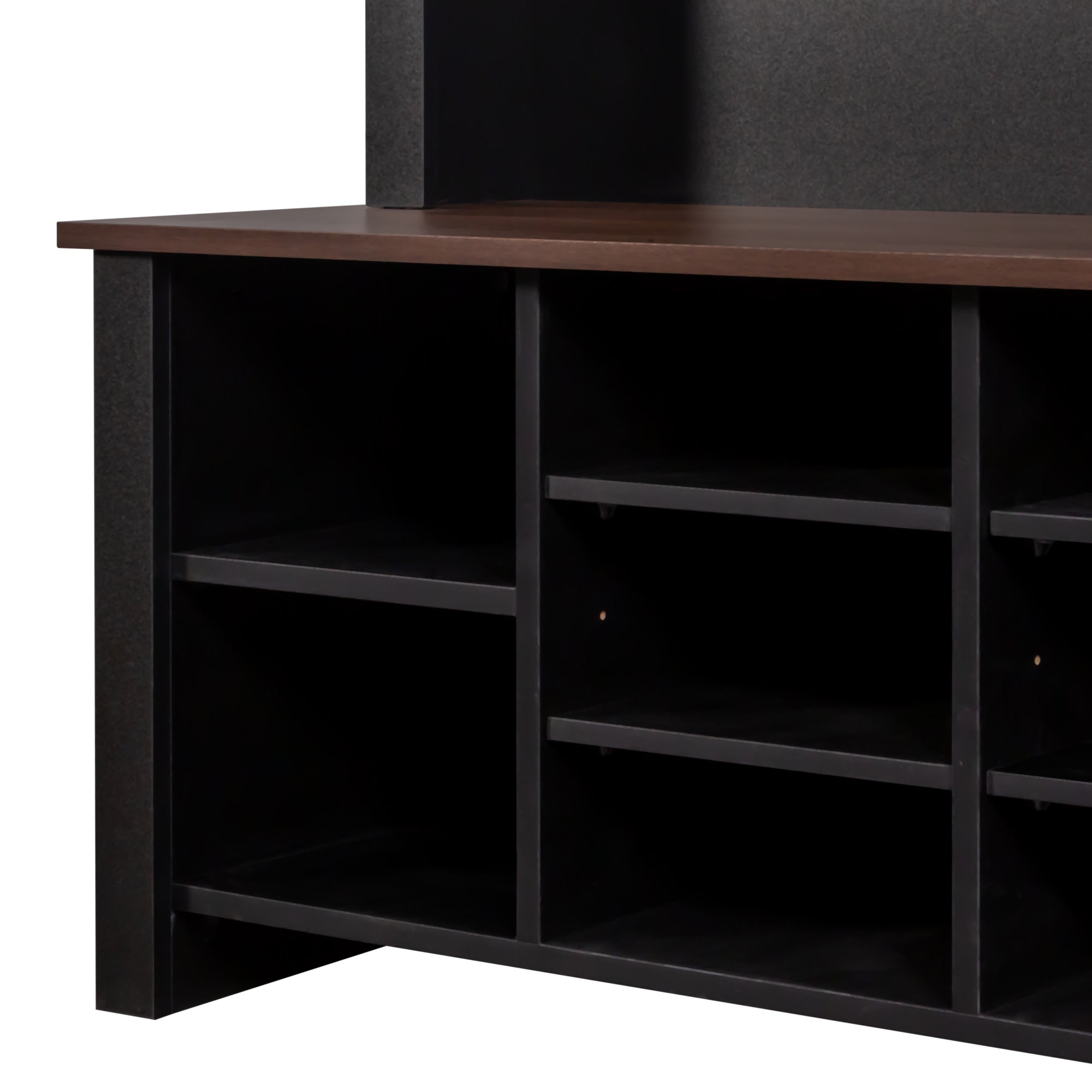 ON-TREND Farmhouse 4-in-1 Hall Tree with 6 Hooks, Practical Walnut Entryway Bench with Adjustable Shelves, Wooden Style Rustic Shoe Organizer with 16 Open Compartments for Mudroom, Living Room, Black