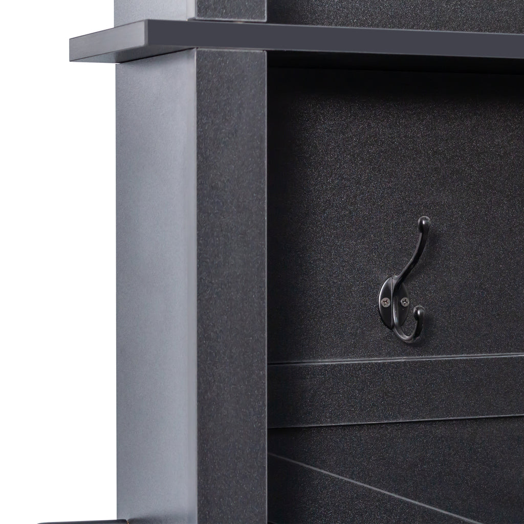 ON-TREND Farmhouse 4-in-1 Hall Tree with 6 Hooks, Practical Walnut Entryway Bench with Adjustable Shelves, Wooden Style Rustic Shoe Organizer with 16 Open Compartments for Mudroom, Living Room, Black