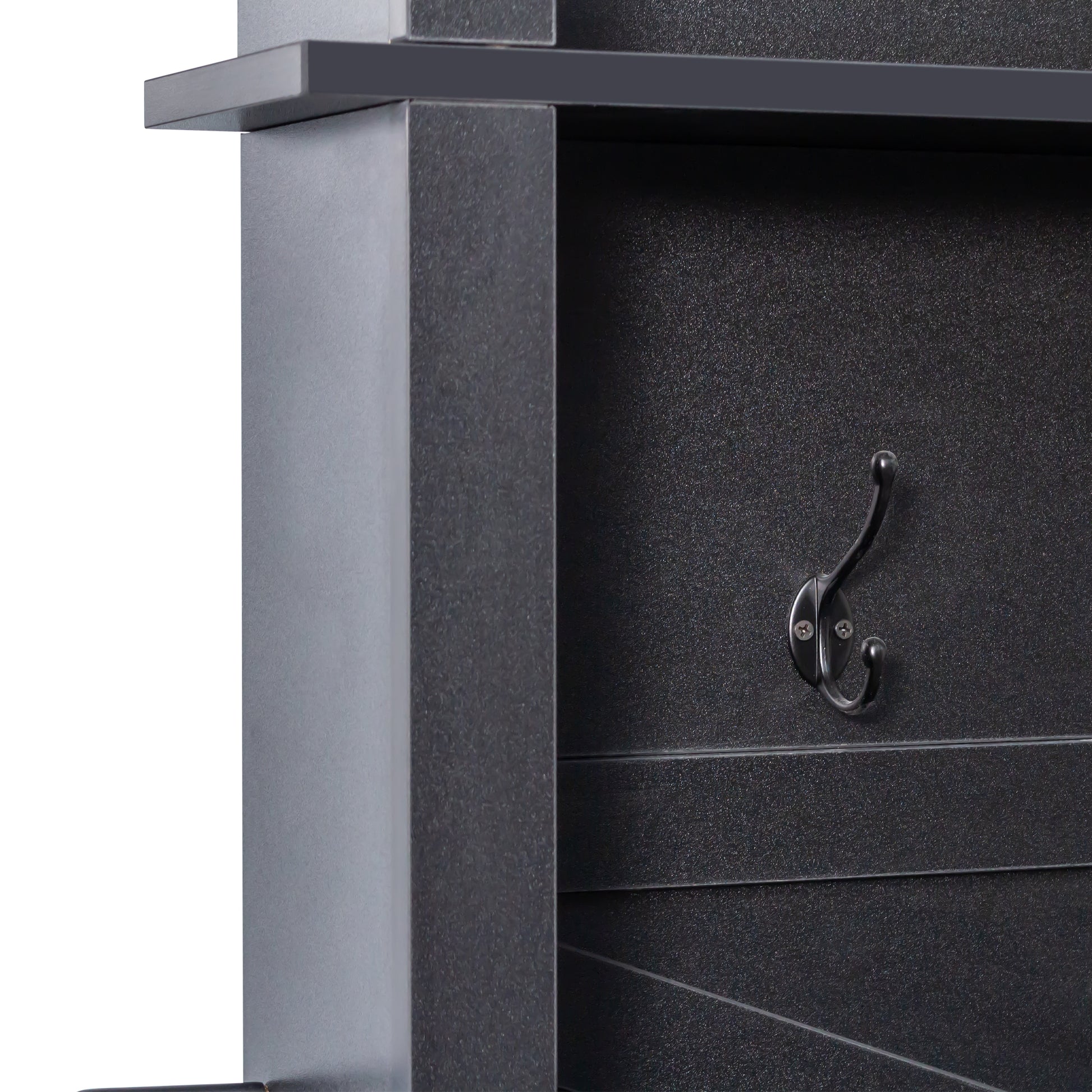 ON-TREND Farmhouse 4-in-1 Hall Tree with 6 Hooks, Practical Walnut Entryway Bench with Adjustable Shelves, Wooden Style Rustic Shoe Organizer with 16 Open Compartments for Mudroom, Living Room, Black