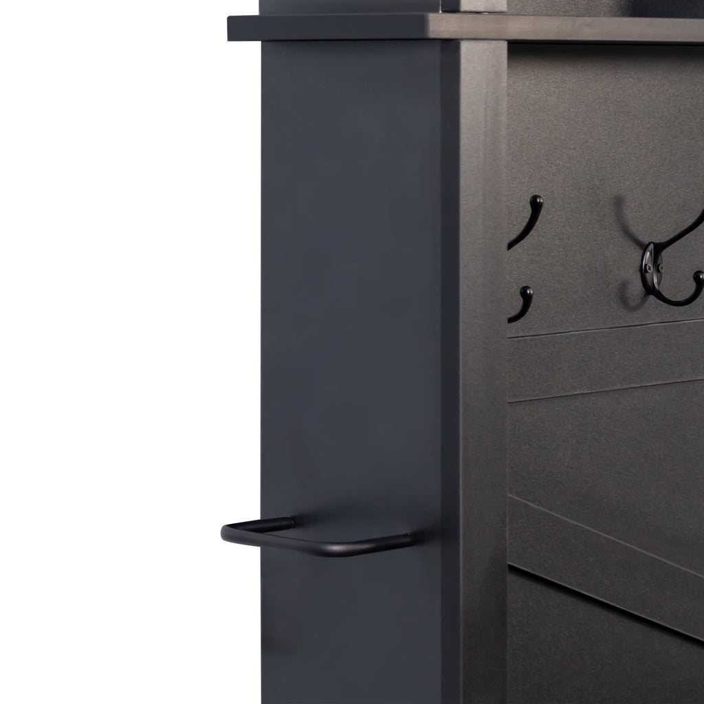 ON-TREND Farmhouse 4-in-1 Hall Tree with 6 Hooks, Practical Walnut Entryway Bench with Adjustable Shelves, Wooden Style Rustic Shoe Organizer with 16 Open Compartments for Mudroom, Living Room, Black