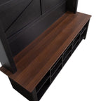 ON-TREND Farmhouse 4-in-1 Hall Tree with 6 Hooks, Practical Walnut Entryway Bench with Adjustable Shelves, Wooden Style Rustic Shoe Organizer with 16 Open Compartments for Mudroom, Living Room, Black
