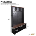 ON-TREND Farmhouse 4-in-1 Hall Tree with 6 Hooks, Practical Walnut Entryway Bench with Adjustable Shelves, Wooden Style Rustic Shoe Organizer with 16 Open Compartments for Mudroom, Living Room, Black