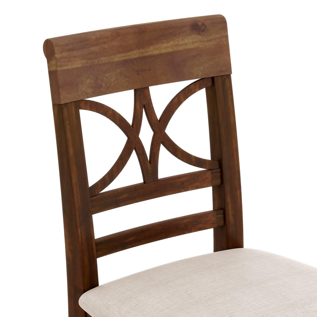 Rustic Walnut Wood Dining Set with Bench and Storage.