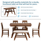 Rustic Walnut Wood Dining Set with Bench and Storage.