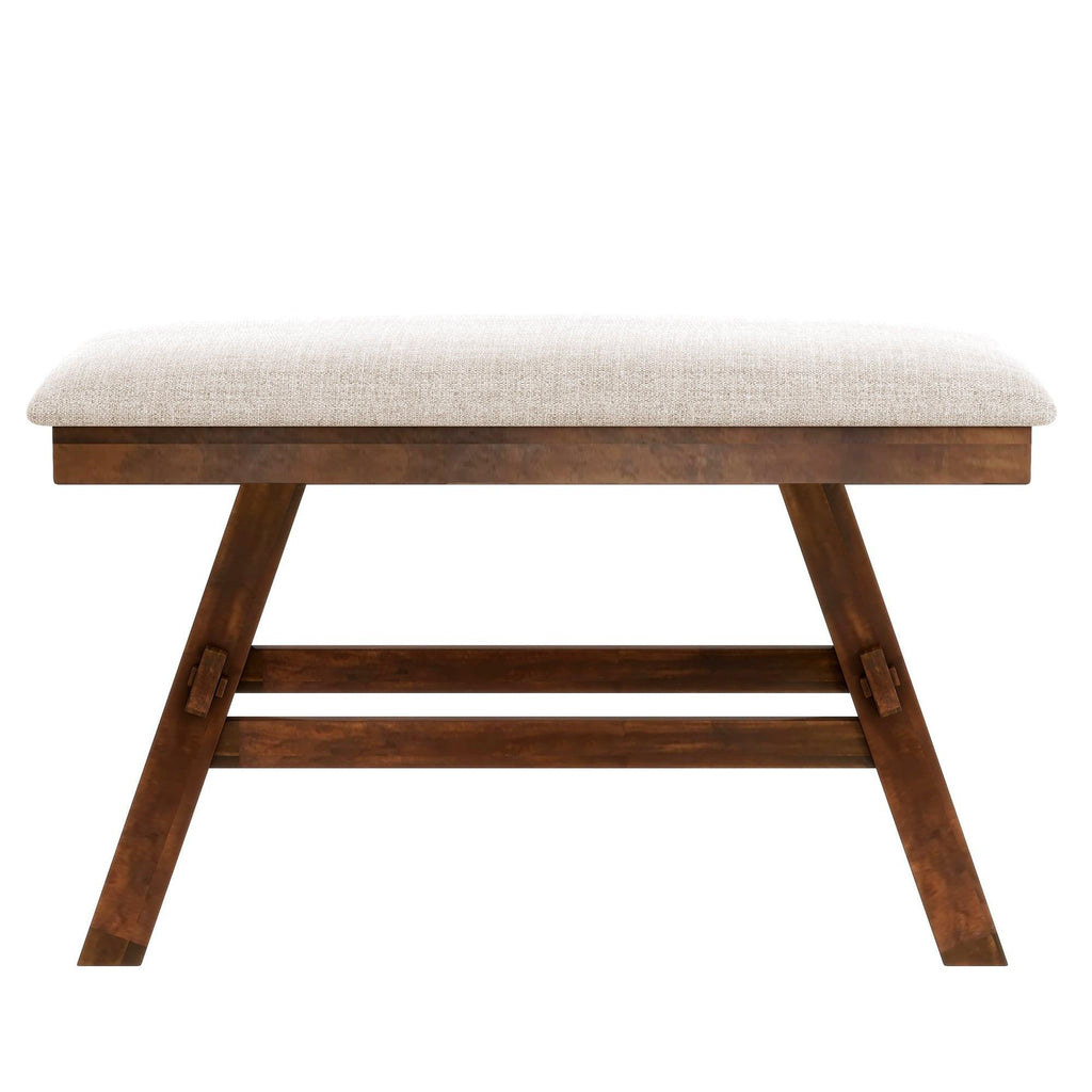 Rustic Walnut Wood Dining Set with Bench and Storage.