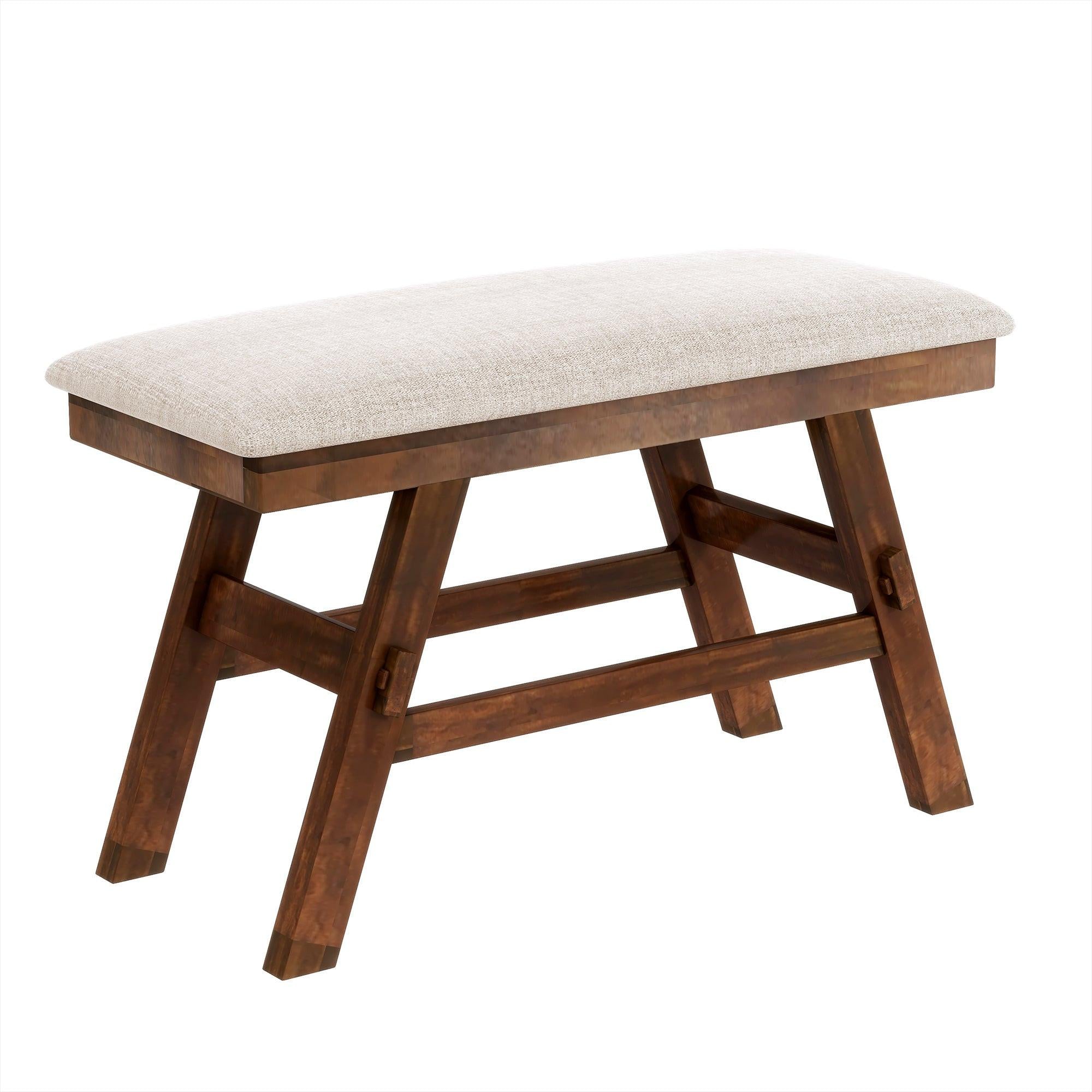 TOPMAX 6-Piece Wood Counter Height Dining Table Set with Storage Shelf, Kitchen Table Set with Bench and 4 Chairs,Rustic Style, Walnut+Beige Cushion (old sku: SH000257AAD)