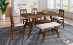 TOPMAX 6-Piece Wood Counter Height Dining Table Set with Storage Shelf, Kitchen Table Set with Bench and 4 Chairs,Rustic Style, Walnut+Beige Cushion (old sku: SH000257AAD)
