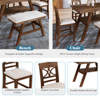 Rustic Walnut Wood Dining Set with Bench and Storage.