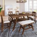Rustic Walnut Wood Dining Set with Bench and Storage.