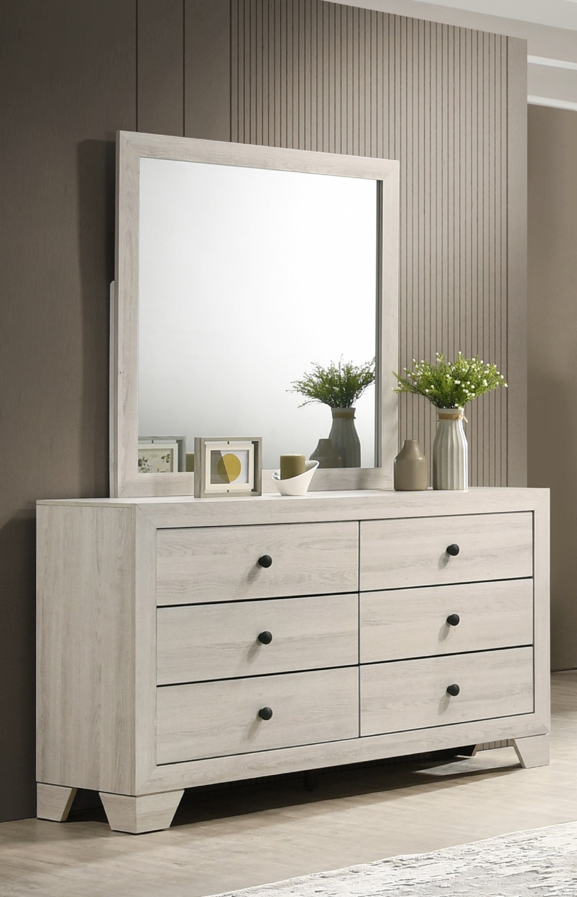 1pc Rustic Six Drawers Storage Dresser Brown White Washed Finish Wooden Bedroom Furniture