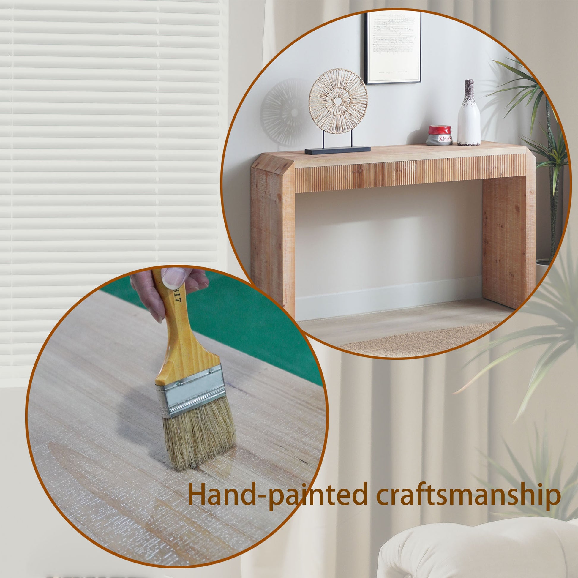 Rustic Wooden Console Table with Drawer – Minimalist Design, Ribbed Texture, and Natural Finish