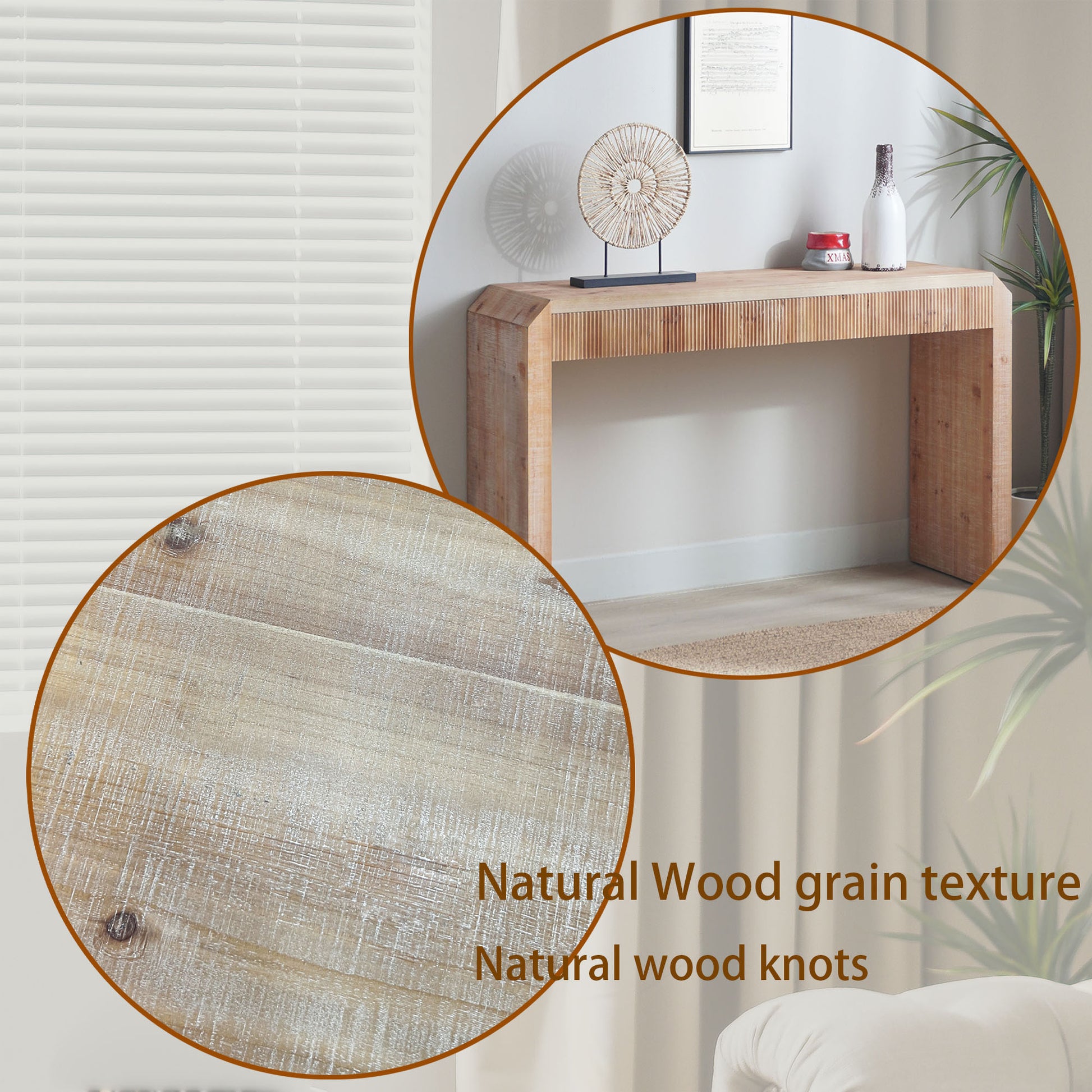 Rustic Wooden Console Table with Drawer – Minimalist Design, Ribbed Texture, and Natural Finish