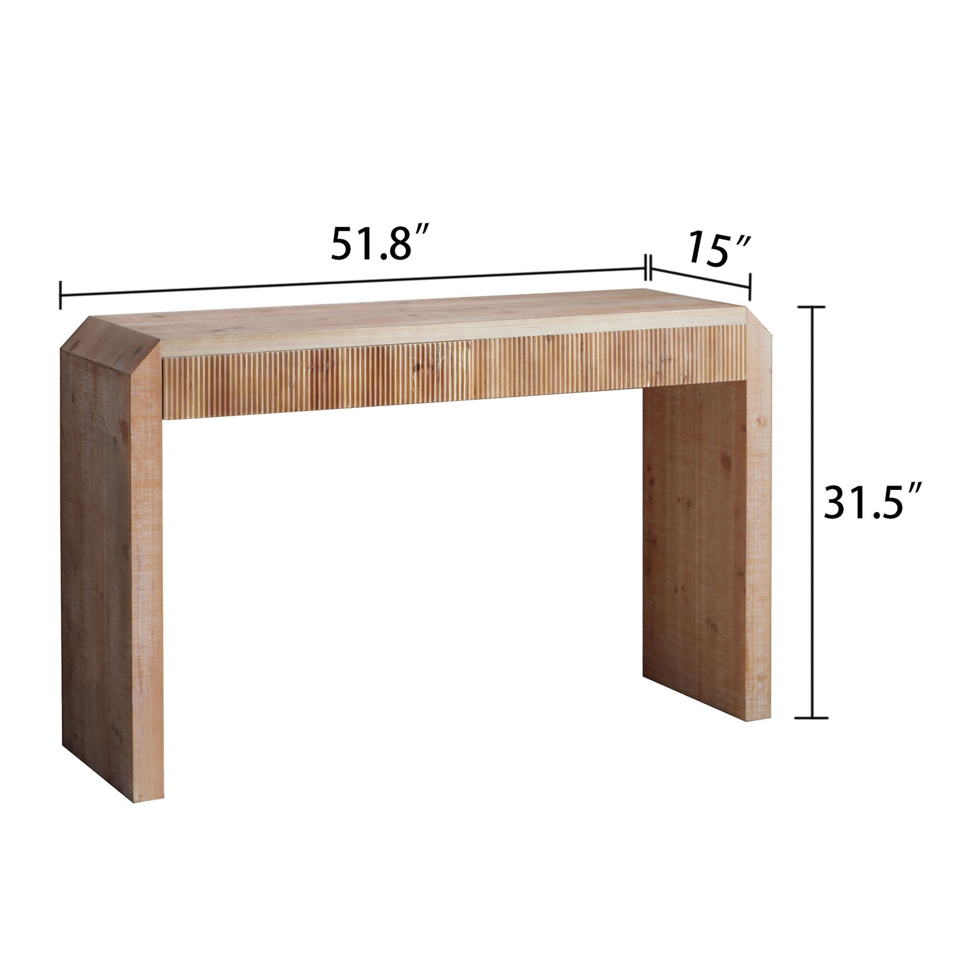Rustic Wooden Console Table with Drawer – Minimalist Design, Ribbed Texture, and Natural Finish