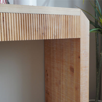 Rustic Wooden Console Table with Drawer – Minimalist Design, Ribbed Texture, and Natural Finish