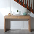 Rustic Wooden Console Table with Drawer – Minimalist Design, Ribbed Texture, and Natural Finish