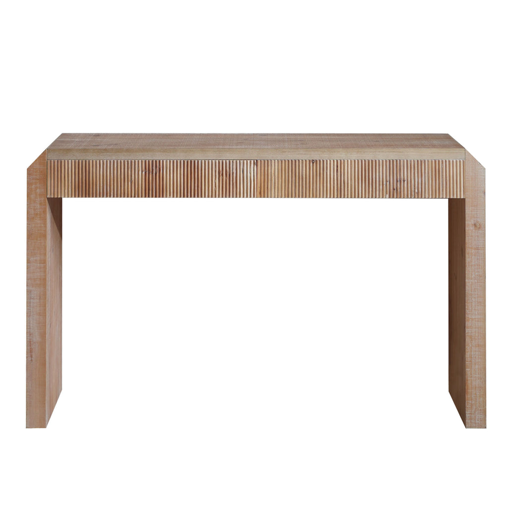 Rustic Wooden Console Table with Drawer – Minimalist Design, Ribbed Texture, and Natural Finish