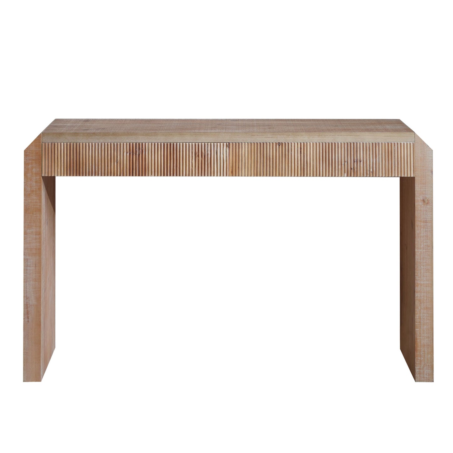 Rustic Wooden Console Table with Drawer – Minimalist Design, Ribbed Texture, and Natural Finish