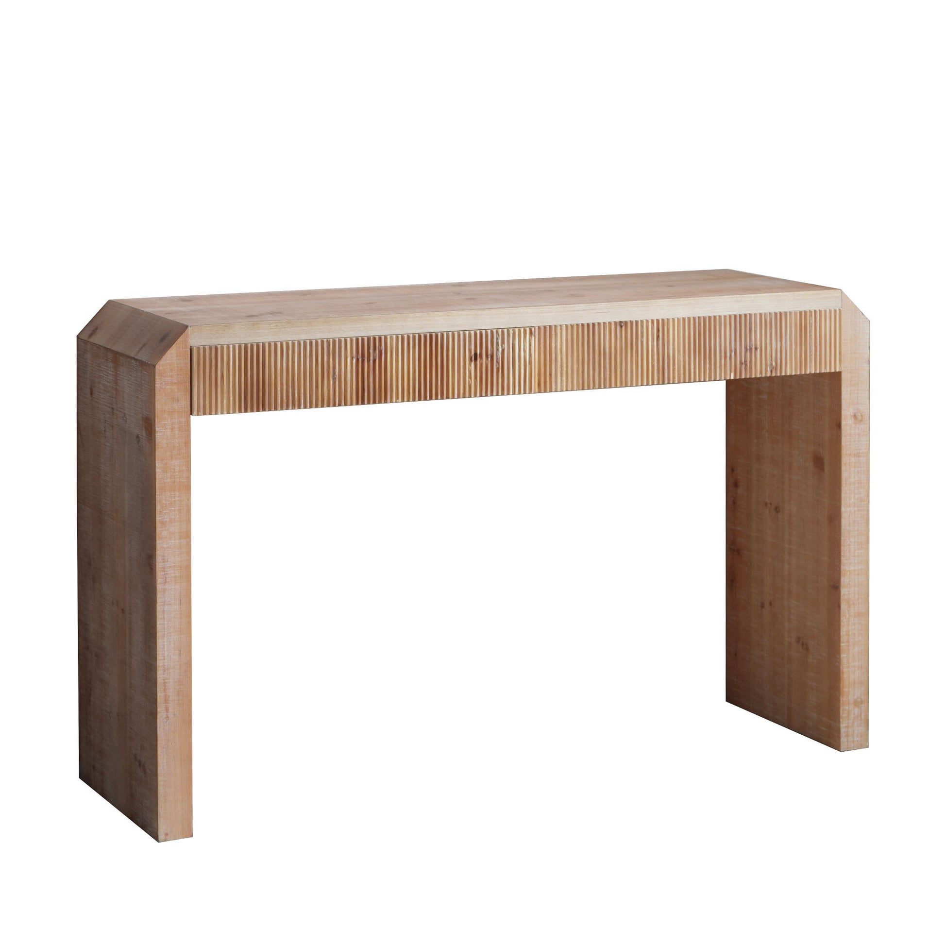 Rustic Wooden Console Table with Drawer – Minimalist Design, Ribbed Texture, and Natural Finish
