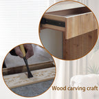 Rustic Wooden Console Table with Drawer – Minimalist Design, Ribbed Texture, and Natural Finish