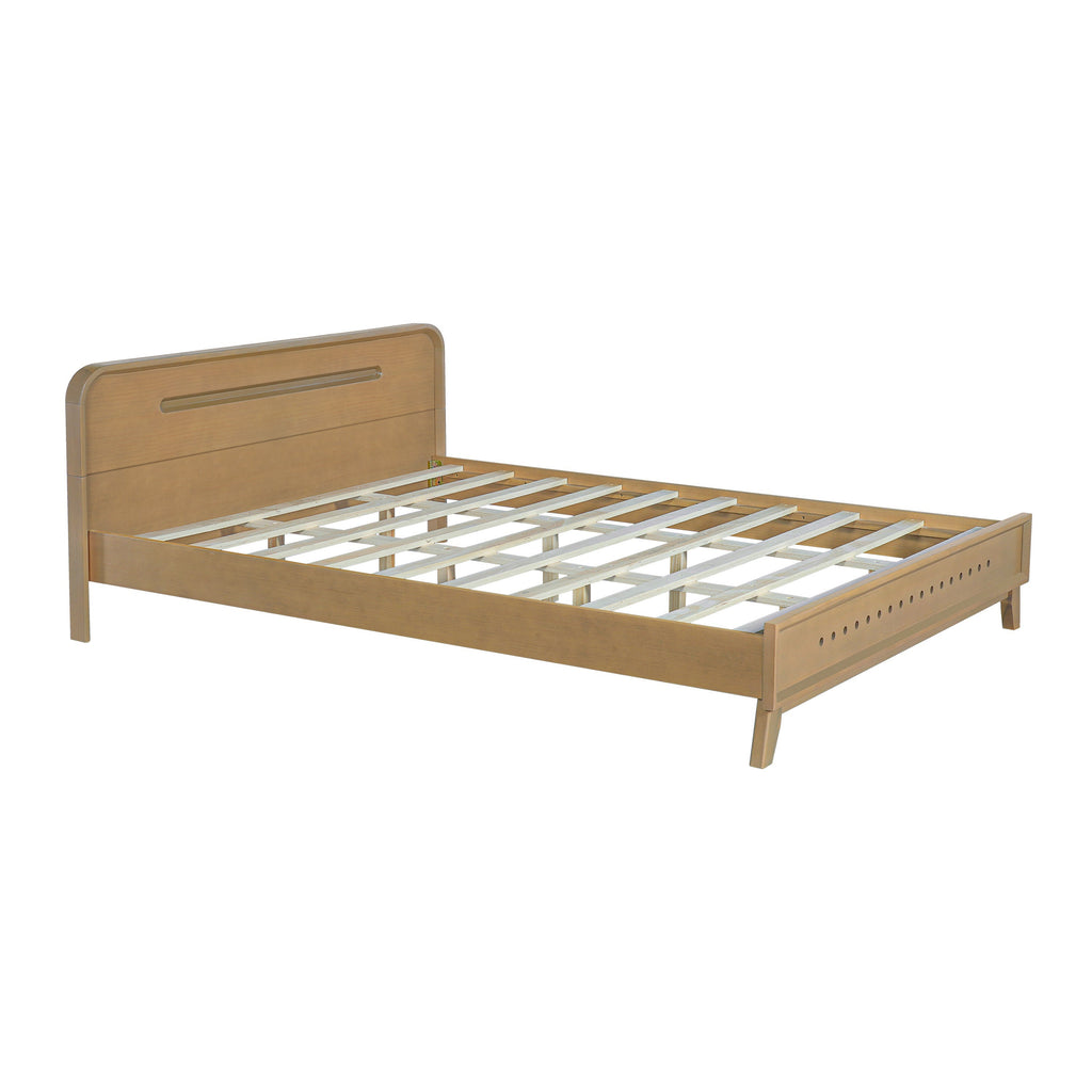 PINE SOLID WOOD QUEEN SIZE BED, SOLID AND STABLE, NO BOX SPRING NEEDED, RUSTIC YELLOW COLOR