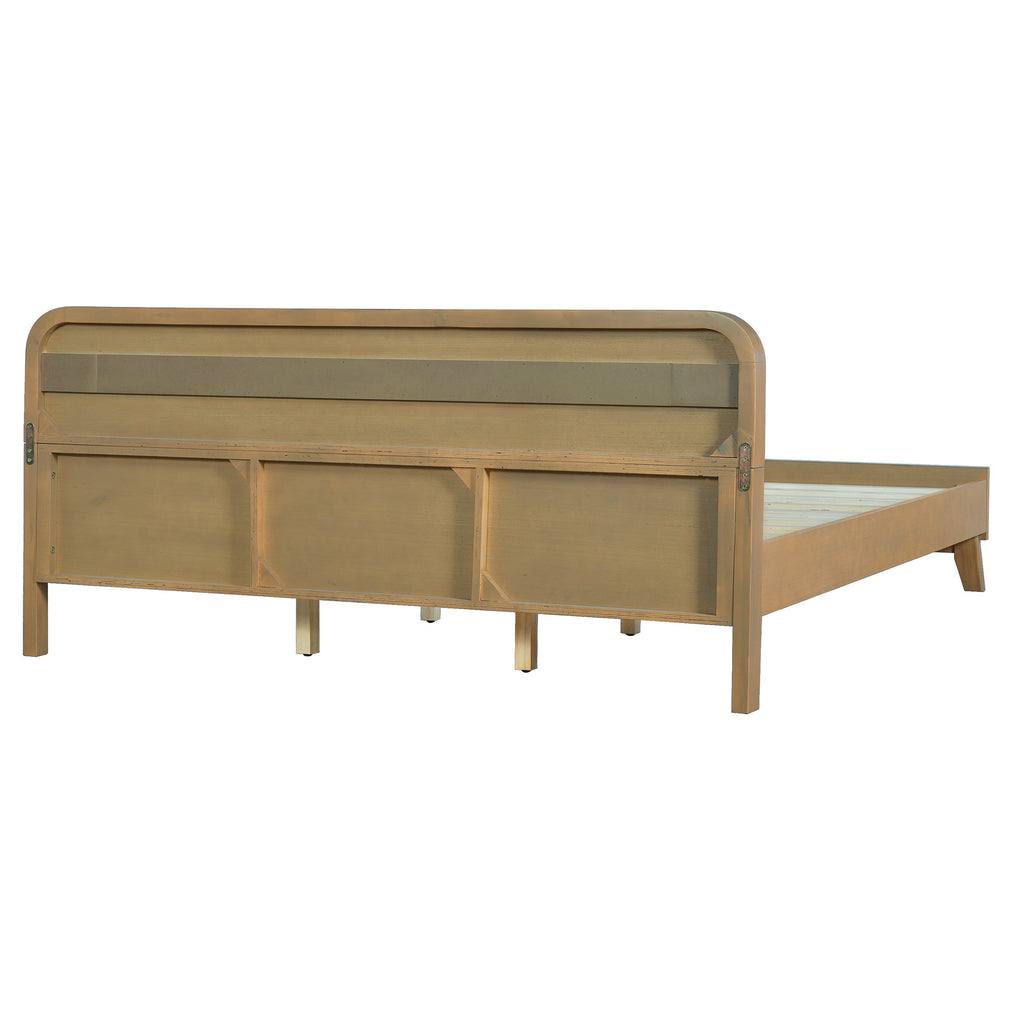 PINE SOLID WOOD QUEEN SIZE BED, SOLID AND STABLE, NO BOX SPRING NEEDED, RUSTIC YELLOW COLOR