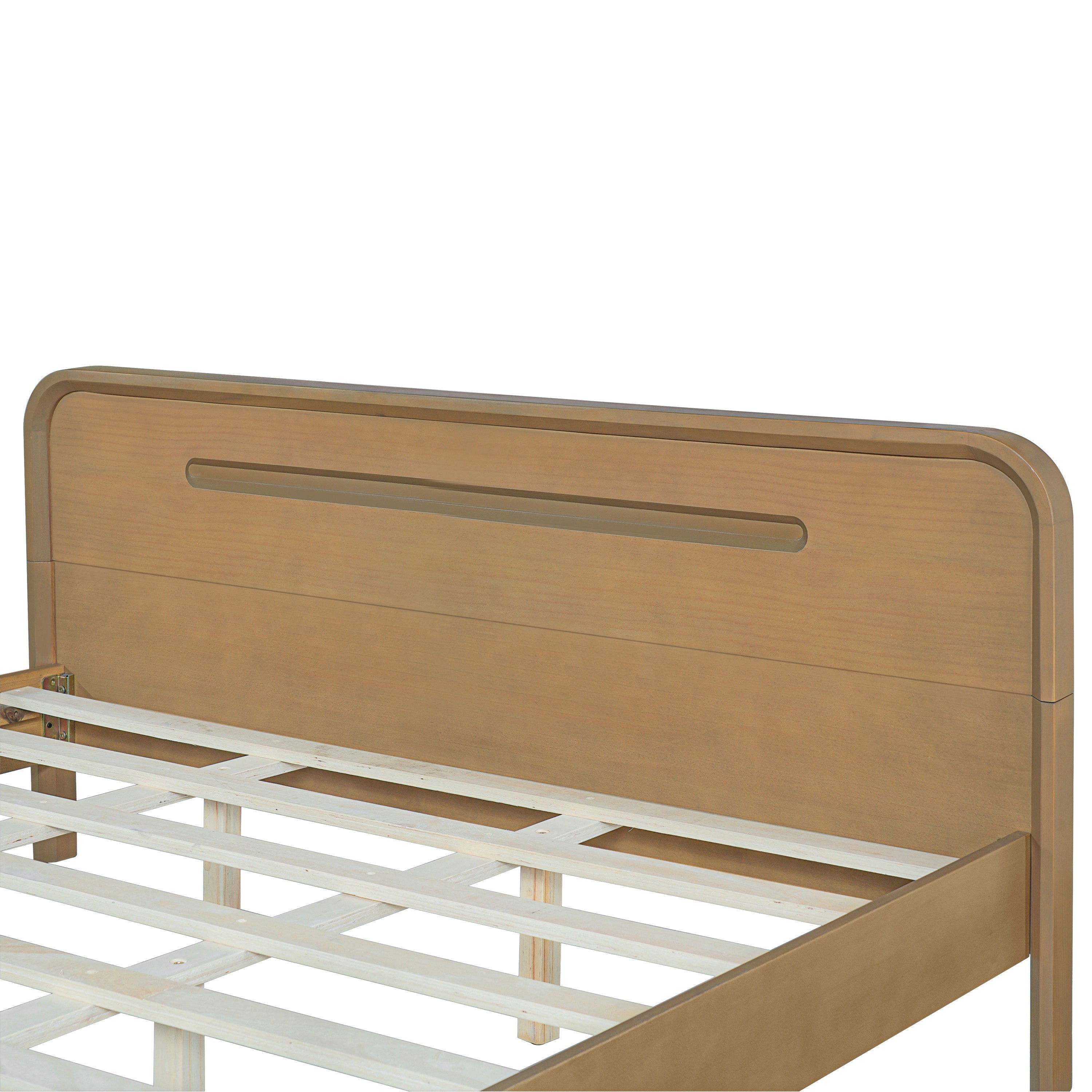 PINE SOLID WOOD QUEEN SIZE BED, SOLID AND STABLE, NO BOX SPRING NEEDED, RUSTIC YELLOW COLOR