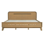 PINE SOLID WOOD QUEEN SIZE BED, SOLID AND STABLE, NO BOX SPRING NEEDED, RUSTIC YELLOW COLOR