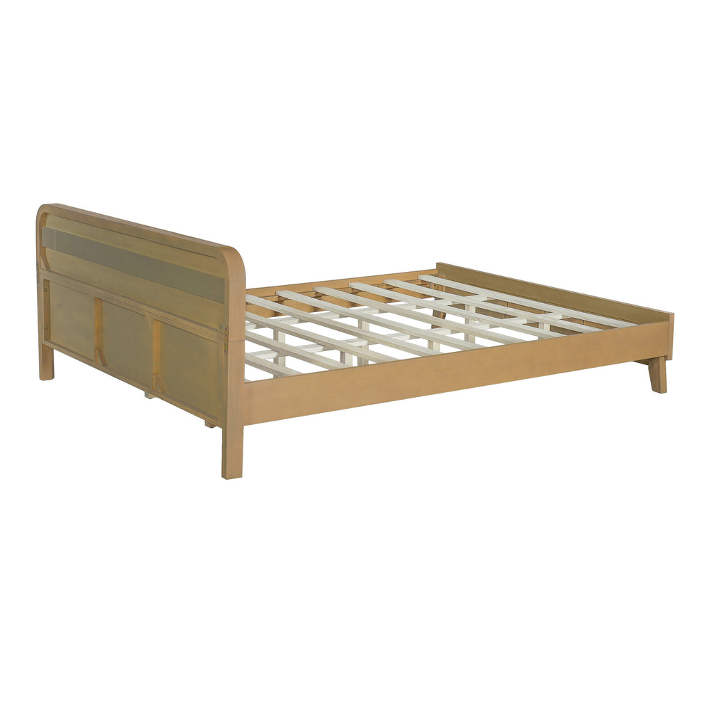 PINE SOLID WOOD QUEEN SIZE BED, SOLID AND STABLE, NO BOX SPRING NEEDED, RUSTIC YELLOW COLOR
