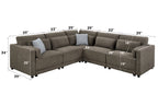 Rylie 5Pcs Brown Linen Modular Sectional Sofa with Toss Pillows