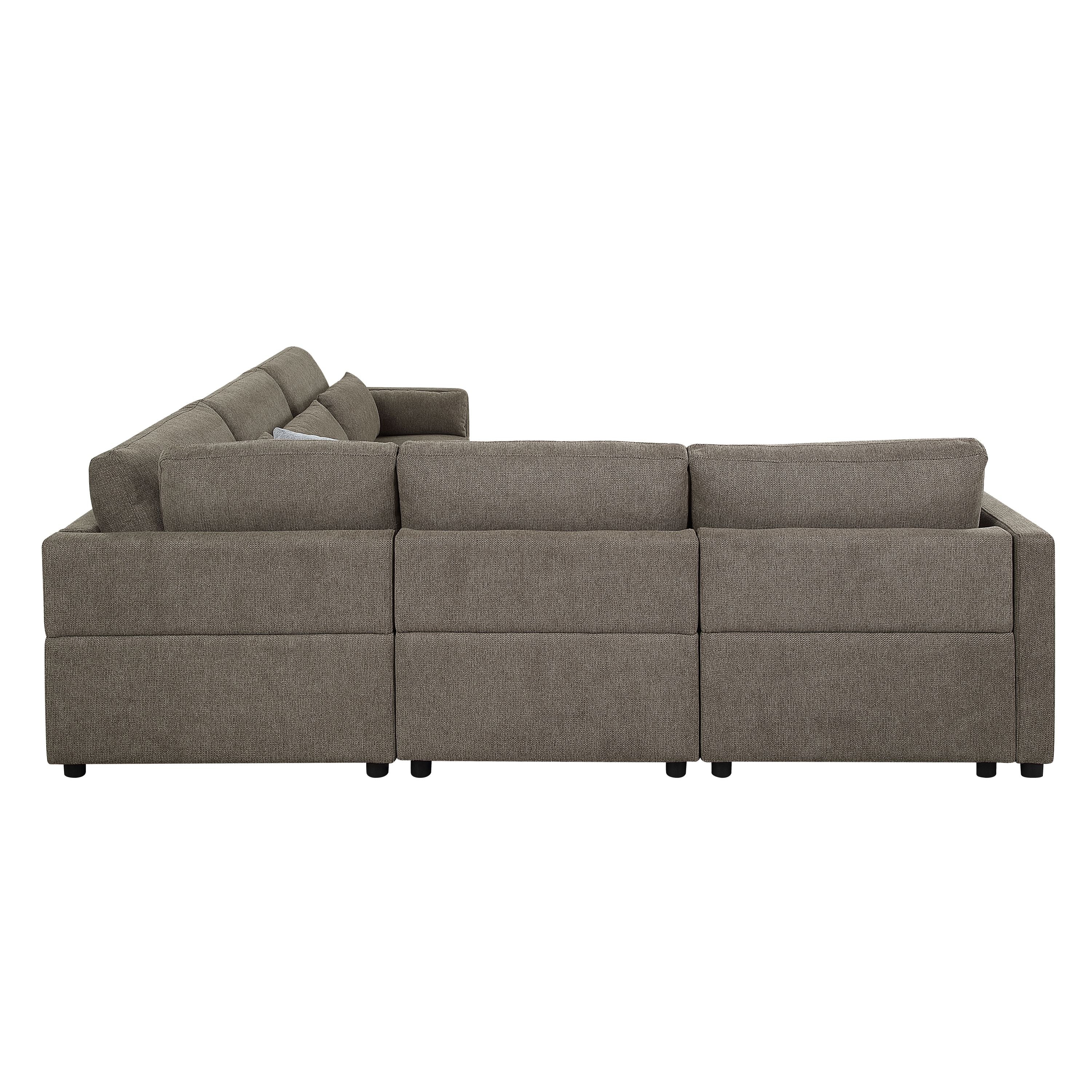 Rylie 5Pcs Brown Linen Modular Sectional Sofa with Toss Pillows