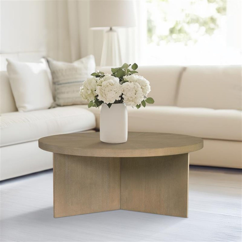 Sadie Round Coffee Table Reclaimed Greige Finish MDF Wood Veneer 36 Inch Coffee Table