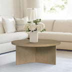 Sadie Round Coffee Table Reclaimed Greige Finish MDF Wood Veneer 36 Inch Coffee Table