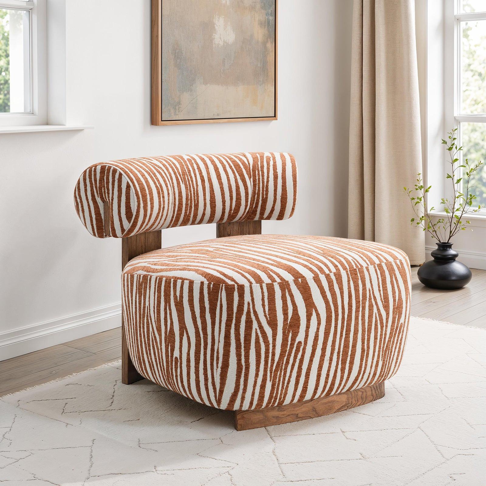 Decorative armchair with zebra pattern in a bright room