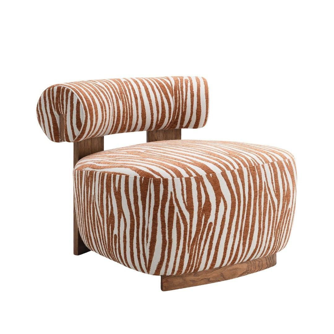 Chair and ottoman with zebra pattern on a white background