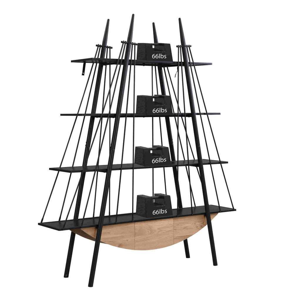 Sailboat-Inspired Bookshelf, 70.87 inch Industrial 4-Tier Open Storage Shelf with Drawer, Wooden & Metal Freestanding Bookcase, Sturdy Display Rack for Living Room, Office & Home Decoration. - Groovy Boardz