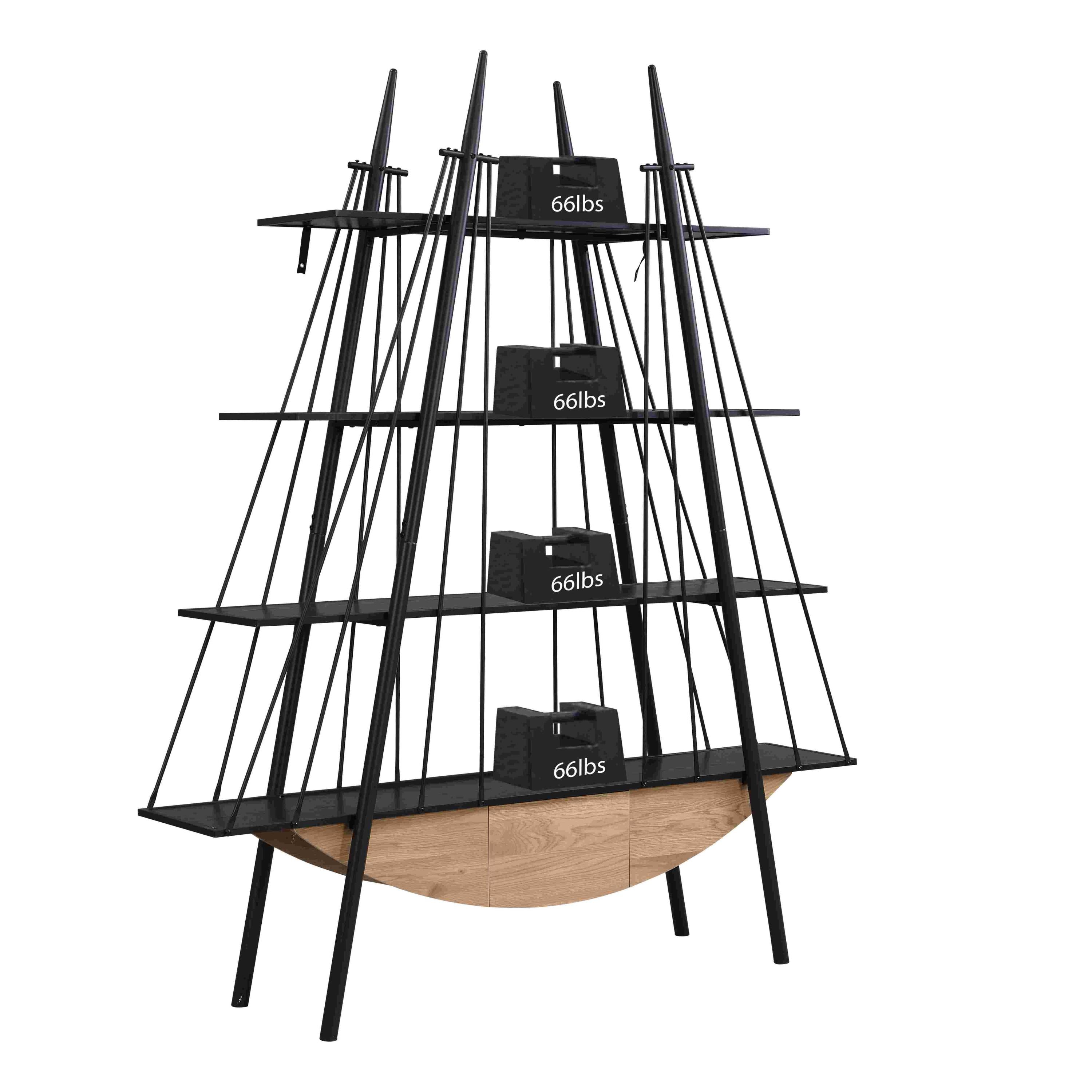 Sailboat-Inspired Bookshelf, 70.87 inch Industrial 4-Tier Open Storage Shelf with Drawer, Wooden & Metal Freestanding Bookcase, Sturdy Display Rack for Living Room, Office & Home Decoration. - Groovy Boardz