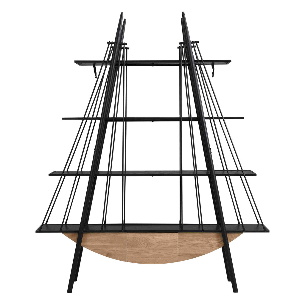 Sailboat-Inspired Bookshelf, 70.87 inch Industrial 4-Tier Open Storage Shelf with Drawer, Wooden & Metal Freestanding Bookcase, Sturdy Display Rack for Living Room, Office & Home Decoration. - Groovy Boardz