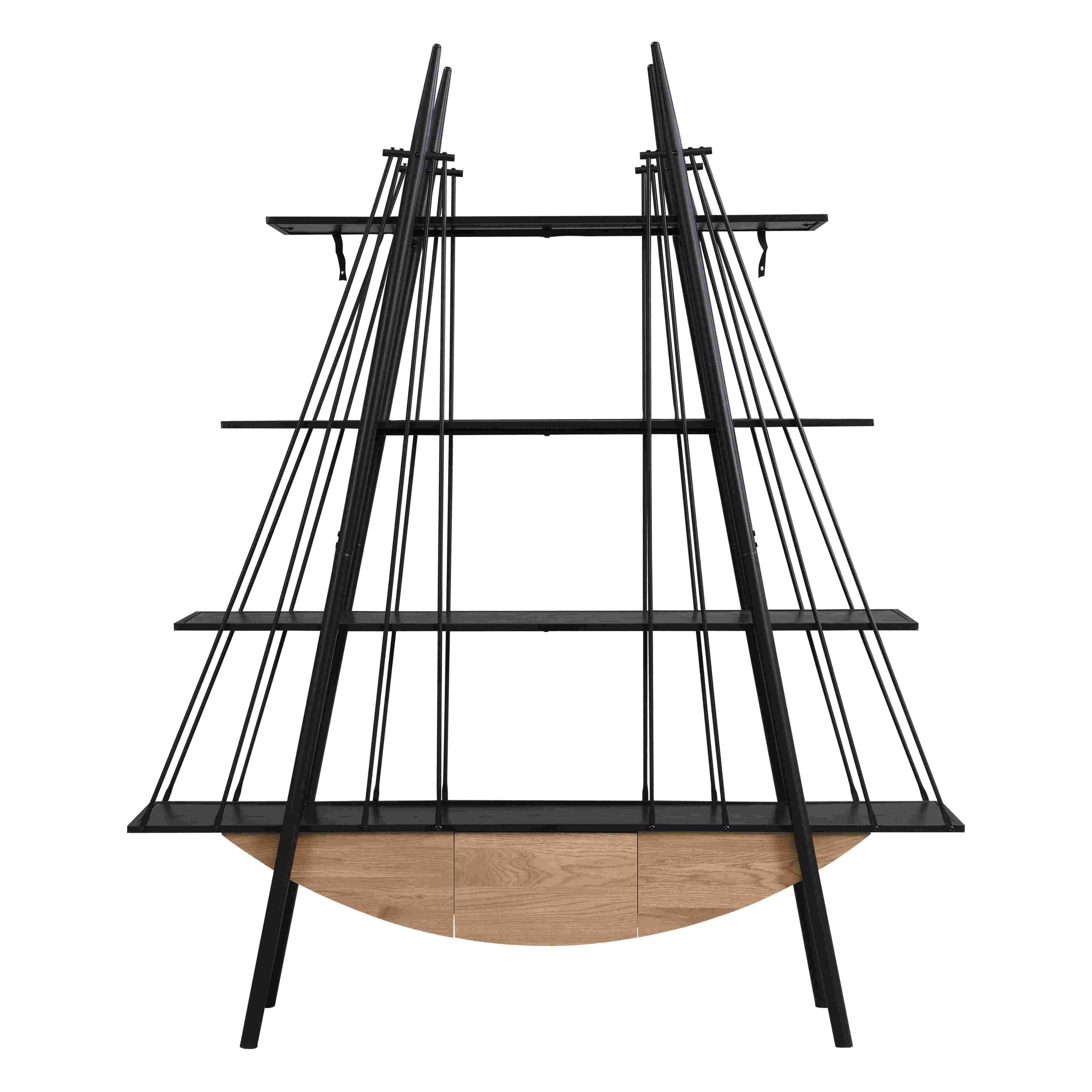 Sailboat-Inspired Bookshelf, 70.87 inch Industrial 4-Tier Open Storage Shelf with Drawer, Wooden & Metal Freestanding Bookcase, Sturdy Display Rack for Living Room, Office & Home Decoration. - Groovy Boardz