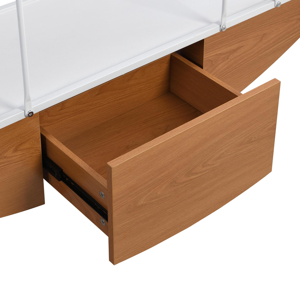 Sailboat-Inspired Bookshelf, 70.87 inch Industrial 4-Tier Open Storage Shelf with Drawer, Wooden & Metal Freestanding Bookcase, Sturdy Display Rack for Living Room, Office & Home Decoration. - Groovy Boardz