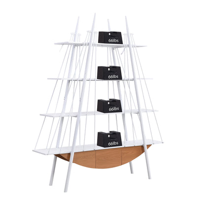Sailboat-Inspired Bookshelf, 70.87 inch Industrial 4-Tier Open Storage Shelf with Drawer, Wooden & Metal Freestanding Bookcase, Sturdy Display Rack for Living Room, Office & Home Decoration. - Groovy Boardz