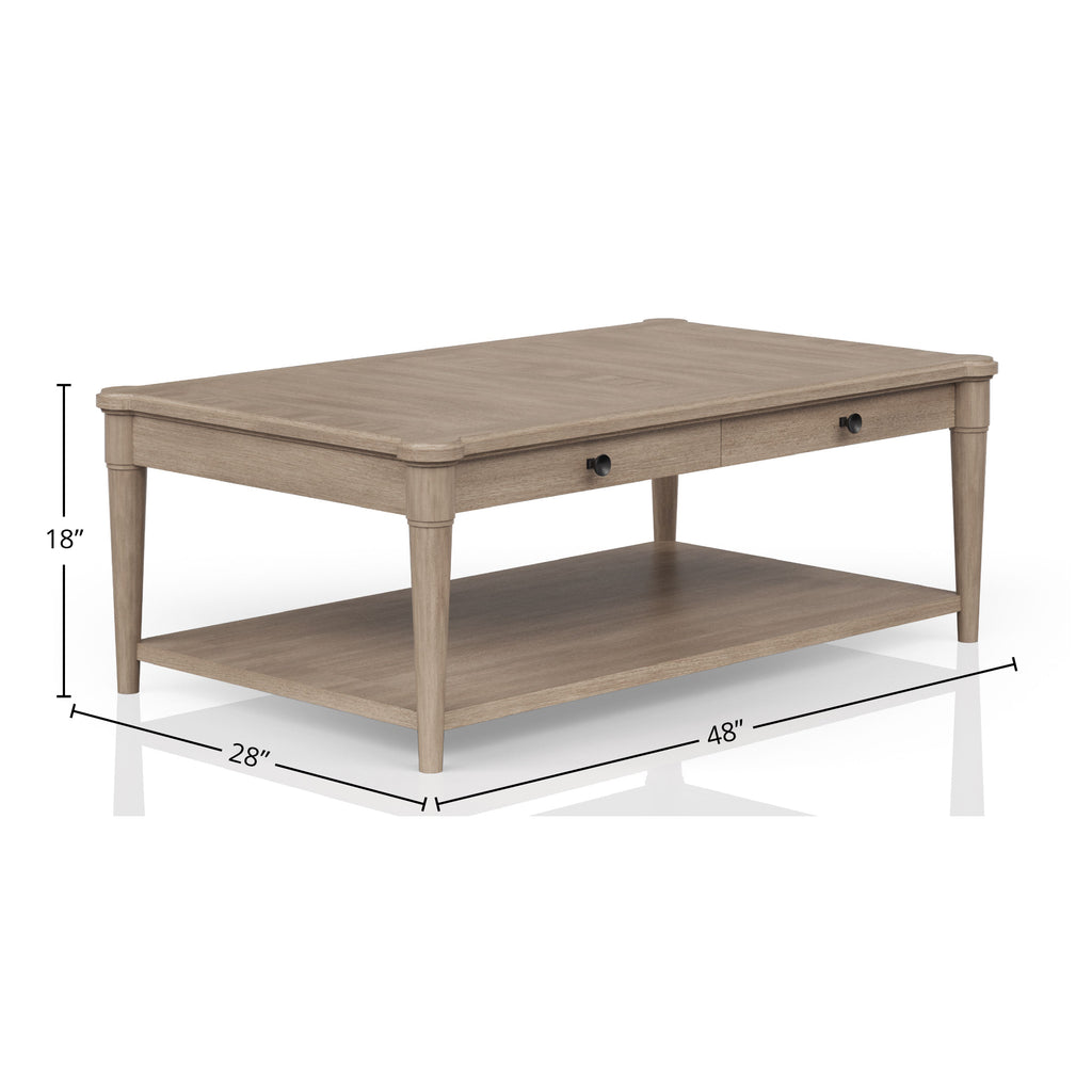 Sand Colored Cocktail Table With Two Storage Drawers and Casters