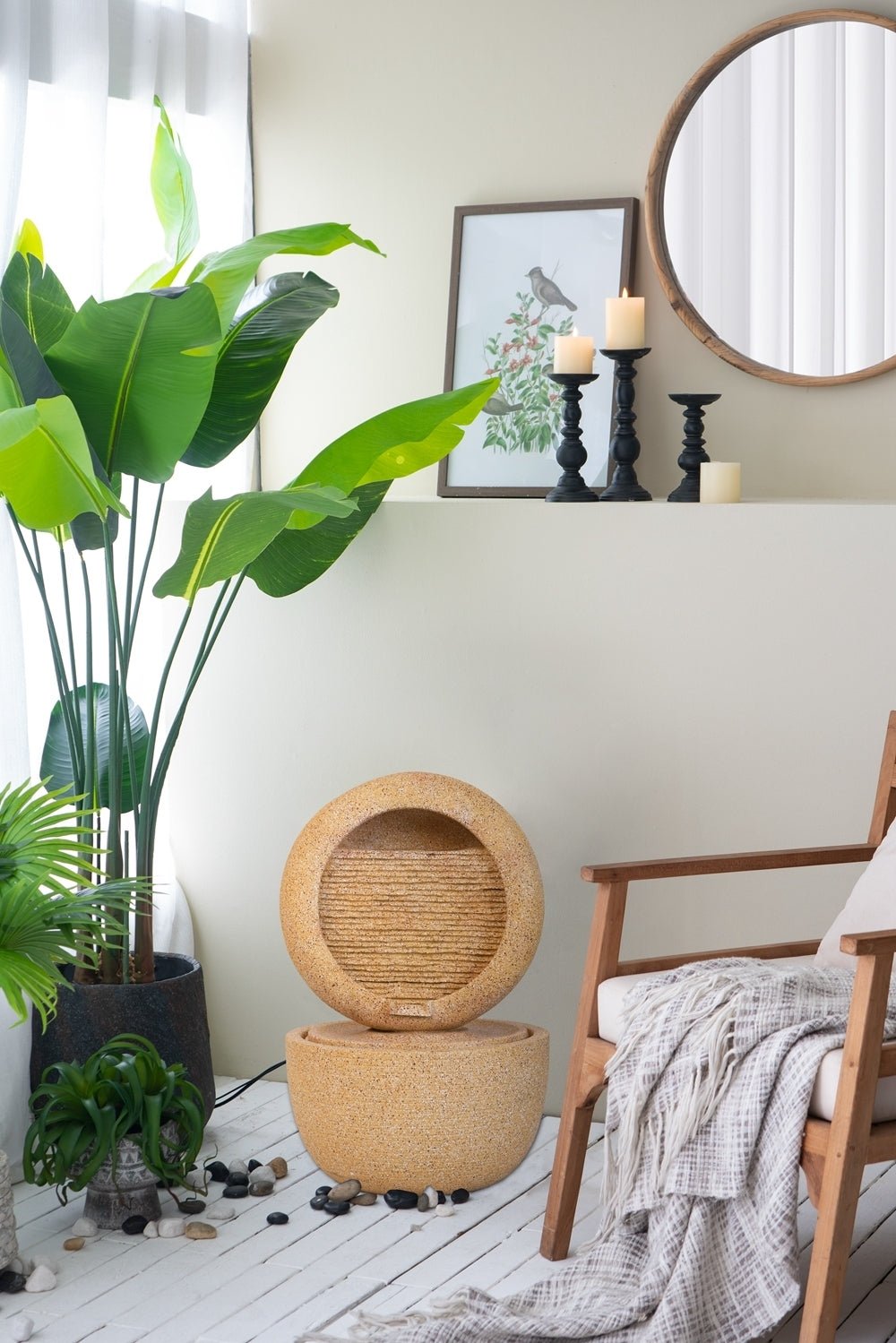 21.7x21.7x34.3" Cement Round Water Fountain with Light and Pump - Groovy Boardz